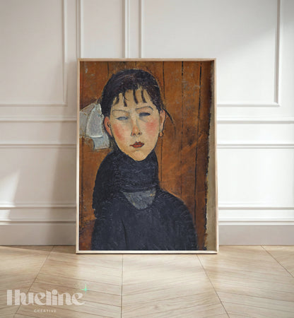 Vintage Expressionist Woman Portrait Oil Painting, Earthy Tone Moody Female Wall Art Print - L1193
