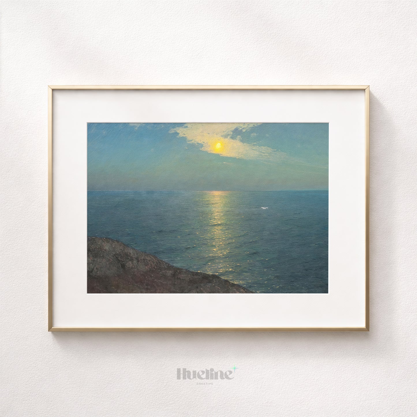 Vintage Moonlight Ocean Seascape Wall Art, Classical Night Sea Painting - L1181