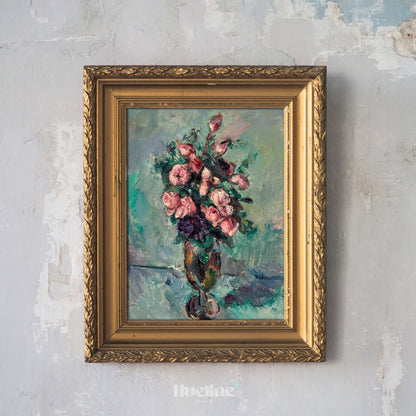 Impressionist Roses Oil Painting, Pink Floral Wall Art, Vibrant Bouquet Print - L1160