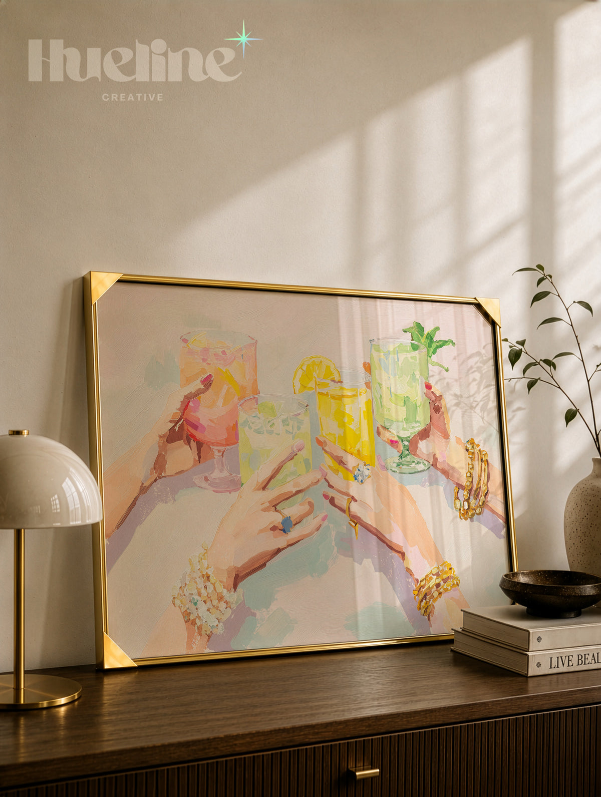 Modern Cocktail Toast Oil Painting, Trendy Drinks Bar Cart Wall Decor Poster - L1261