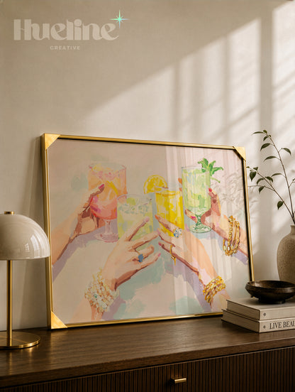 Modern Cocktail Toast Oil Painting, Trendy Drinks Bar Cart Wall Decor Poster - L1261