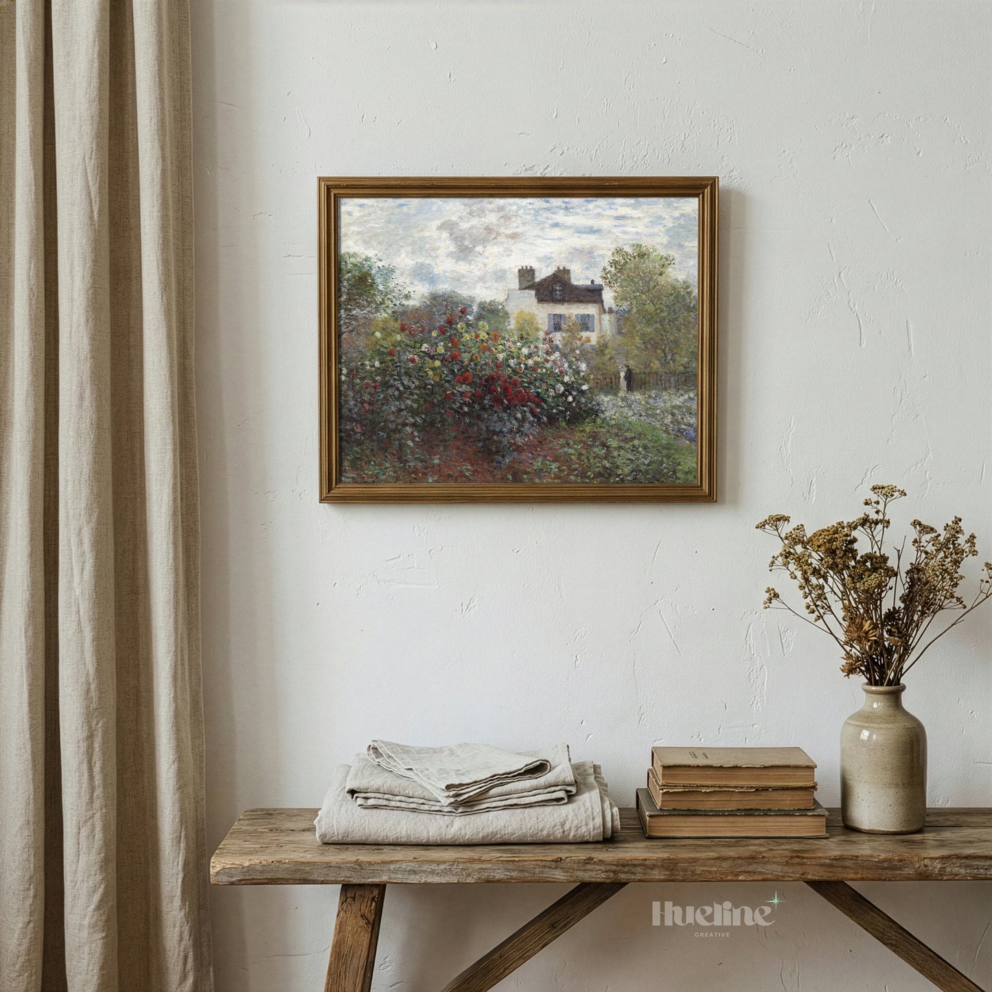 Vintage Impressionist Garden Print, Antique French Cottage Floral Landscape - L1162