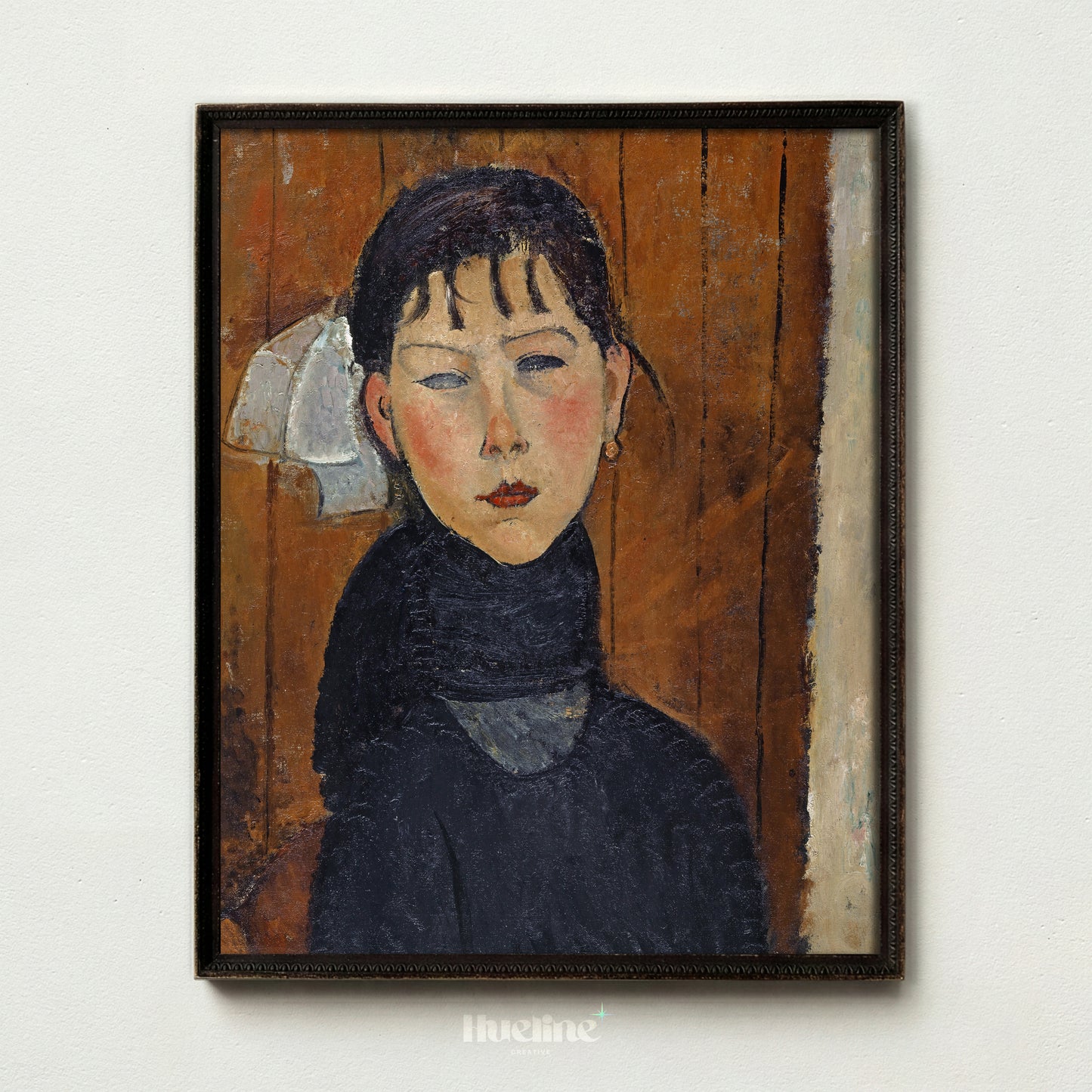 Vintage Expressionist Woman Portrait Oil Painting, Earthy Tone Moody Female Wall Art Print - L1193