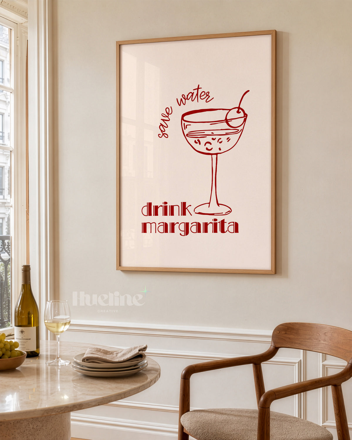 Save Water Drink Margarita Print, Red Cocktail Wall Art, Bar Cart Kitchen Decor - L1278