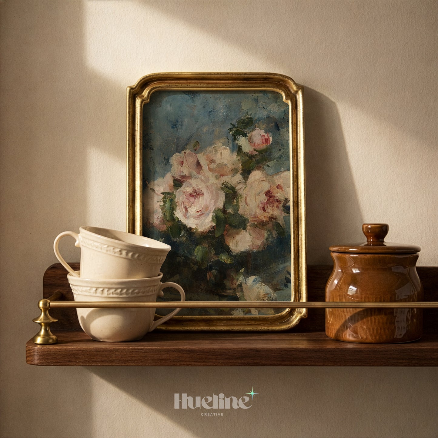 Moody Rose Wall Art, Vintage Floral Still Life, Dark Academia Flower Painting - L1173