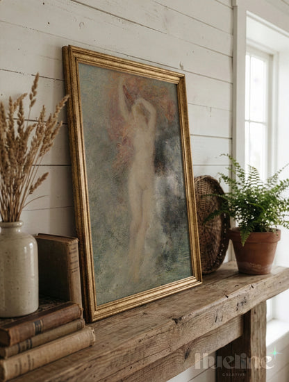 Vintage Impressionist Female Figure Print, Antique Classical Nude Wall Art - L1179