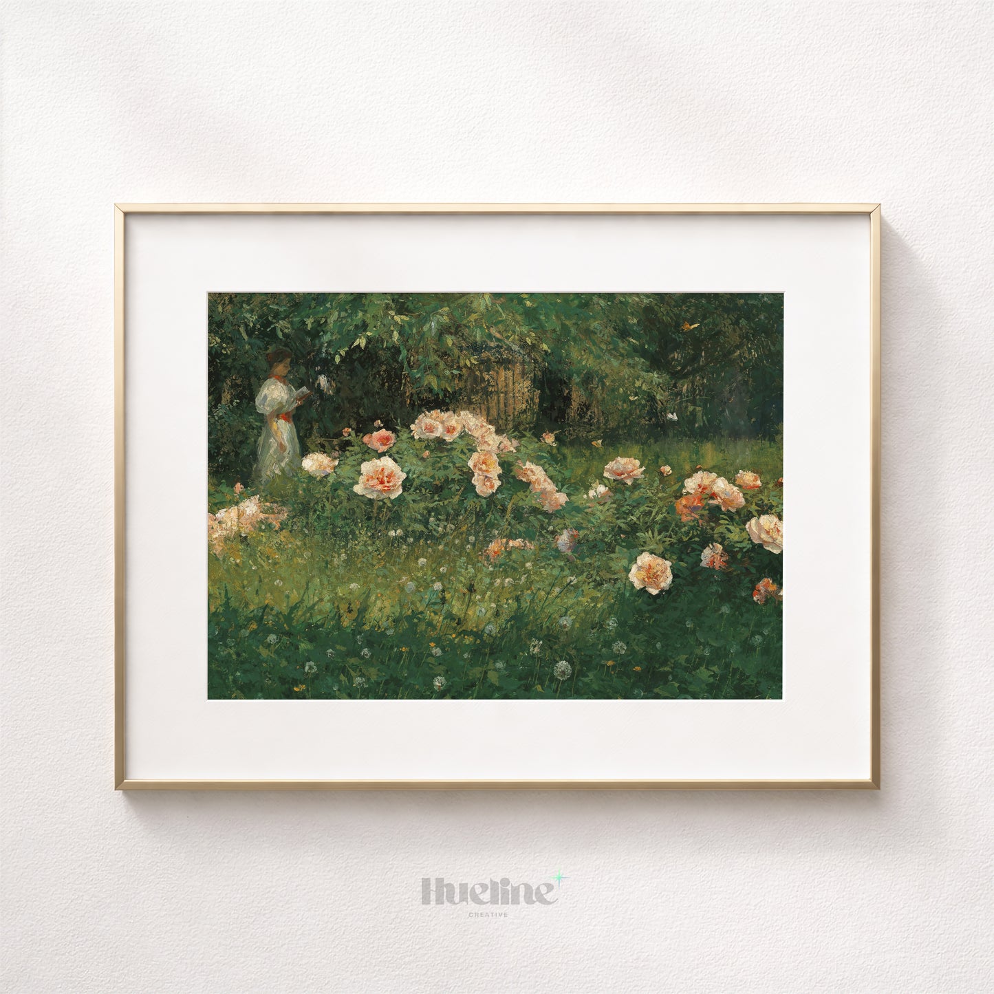 Vintage Impressionist Reading Woman, Floral Garden Oil Painting, Romantic Wall Art - L1211