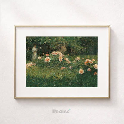 Vintage Impressionist Reading Woman, Floral Garden Oil Painting, Romantic Wall Art - L1211