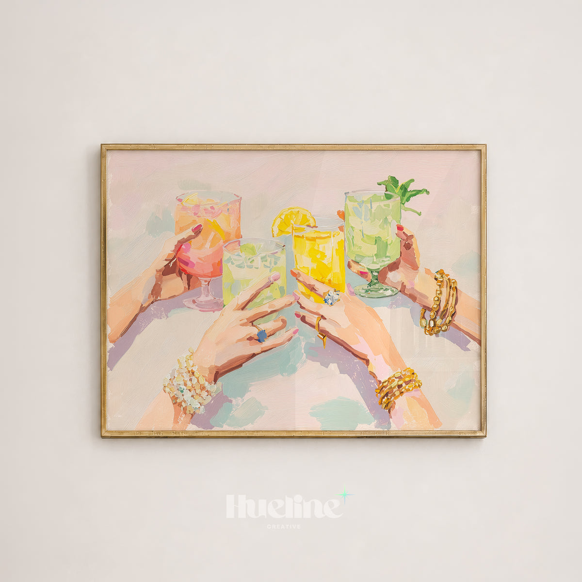 Modern Cocktail Toast Oil Painting, Trendy Drinks Bar Cart Wall Decor Poster - L1261