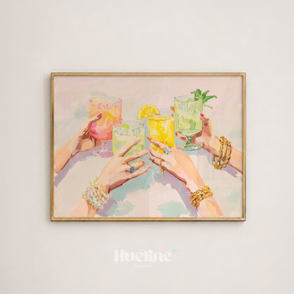 Modern Cocktail Toast Oil Painting, Trendy Drinks Bar Cart Wall Decor Poster - L1261