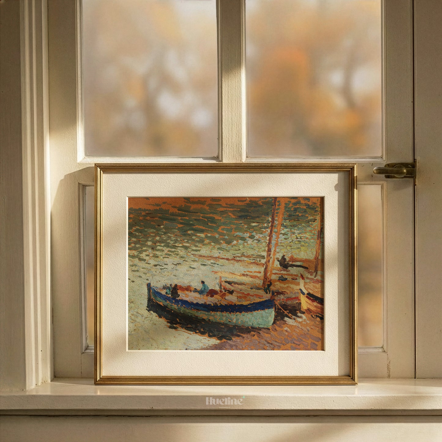 Vintage Fishing Boats Coastal Wall Art, Impressionist Beach Painting - L1175