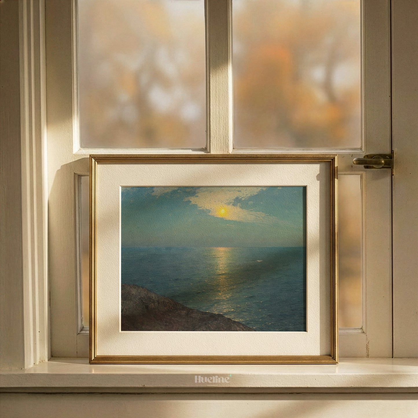 Vintage Moonlight Ocean Seascape Wall Art, Classical Night Sea Painting - L1181