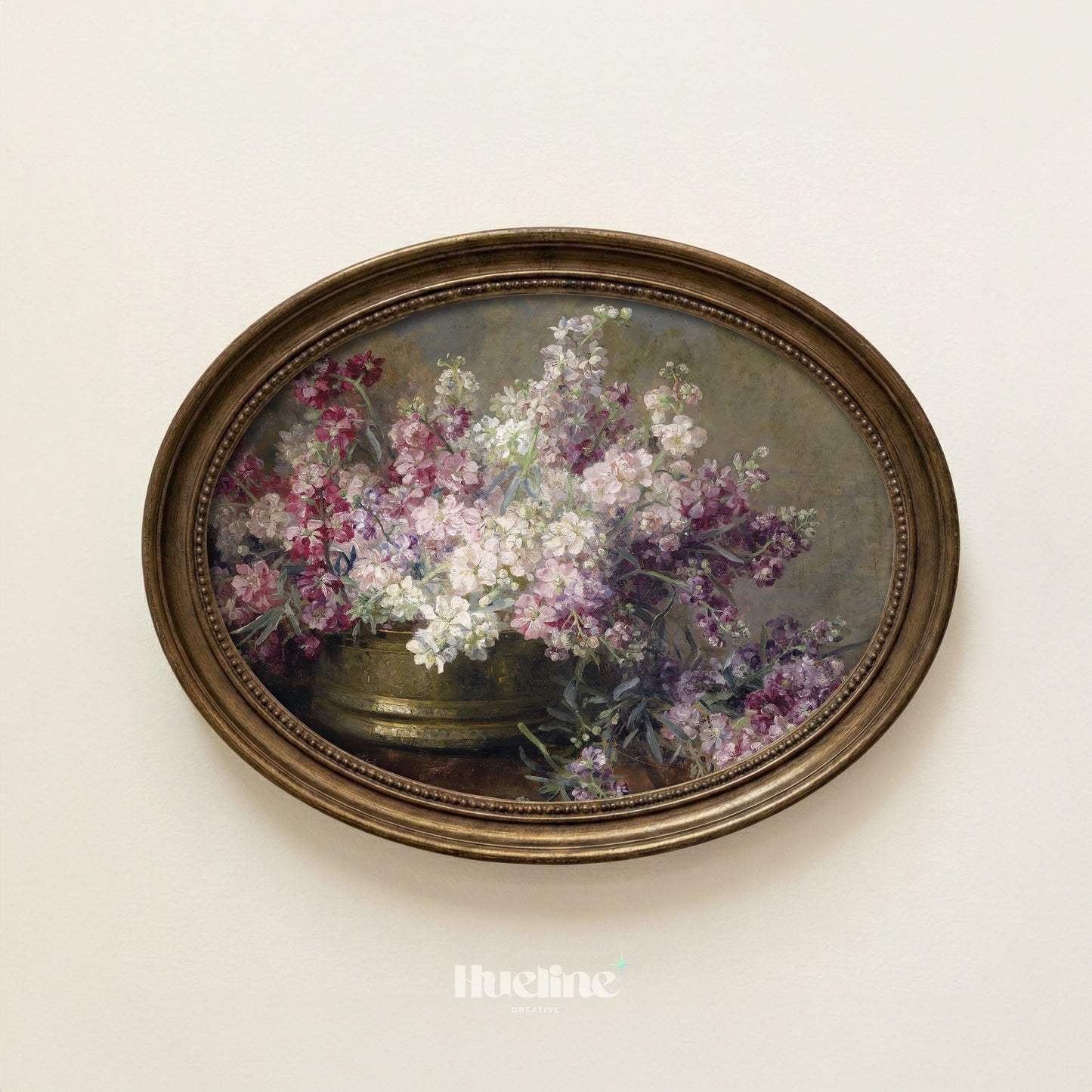 Vintage Floral Still Life, Moody Pink Purple Flower Painting, Antique Farmhouse Wall Art - L1223