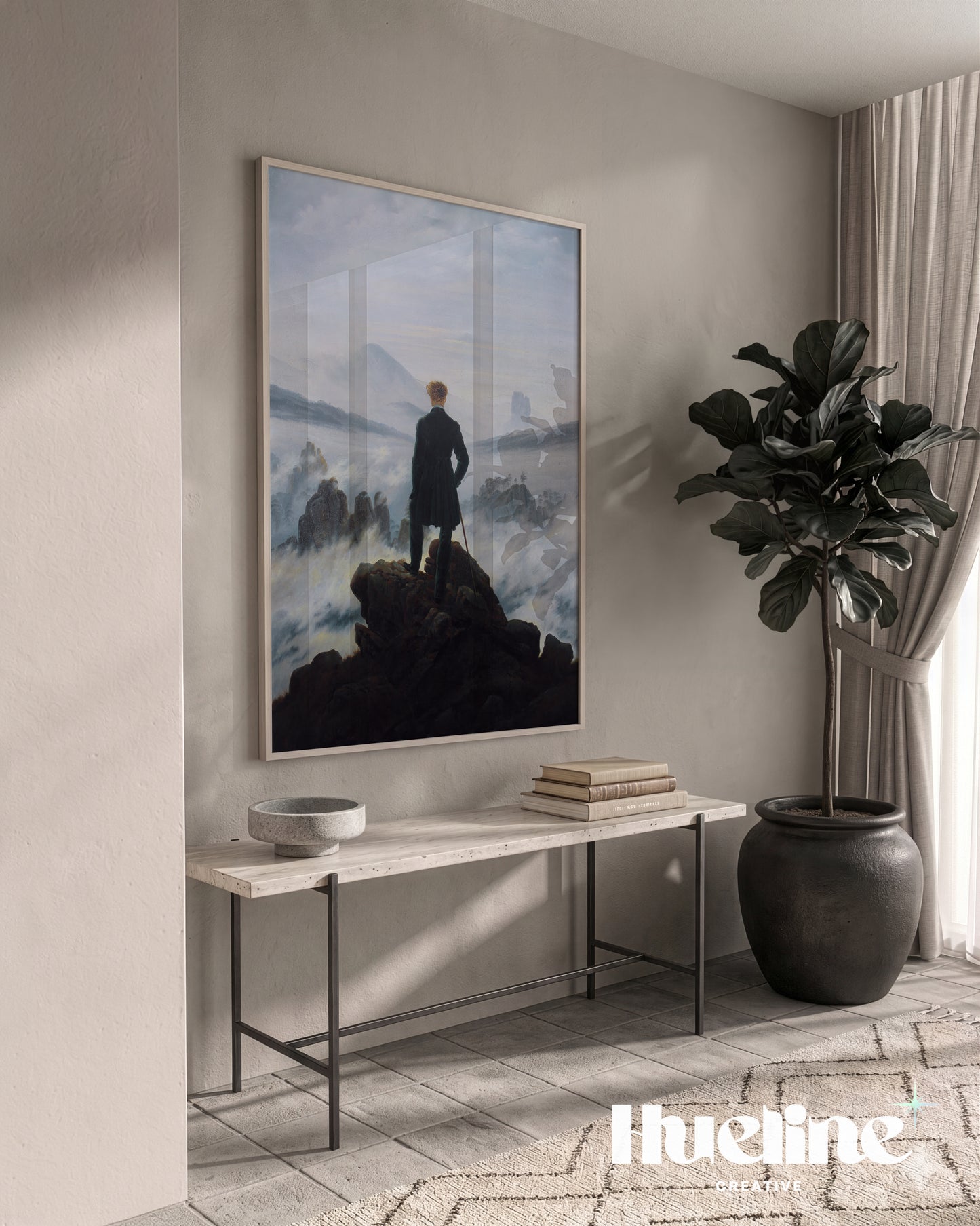 Wanderer above Sea of Fog Art Print, Romantic Painting, Moody Antique Decor - L1219