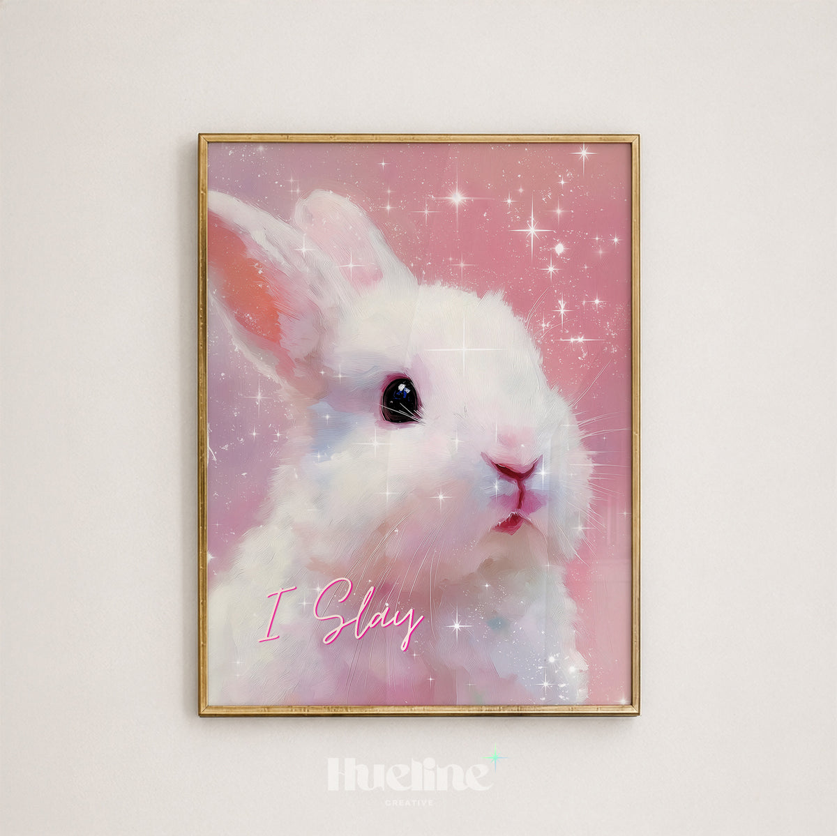 Pink Bunny Wall Art Print, Coquette Rabbit Poster, I Slay Girly Bedroom Decor - L1275