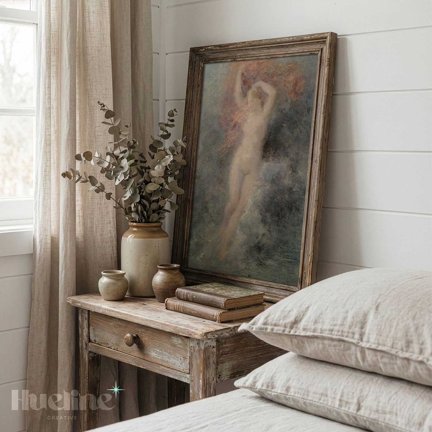 Vintage Impressionist Female Figure Print, Antique Classical Nude Wall Art - L1179