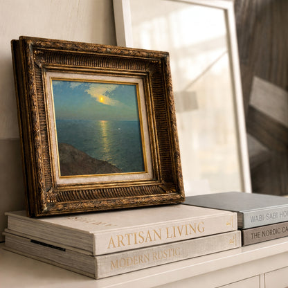 Vintage Moonlight Ocean Seascape Wall Art, Classical Night Sea Painting - L1181