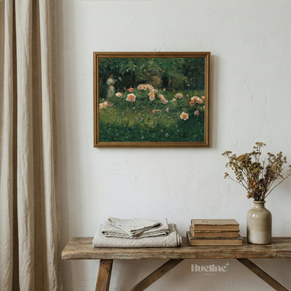 Vintage Impressionist Reading Woman, Floral Garden Oil Painting, Romantic Wall Art - L1211