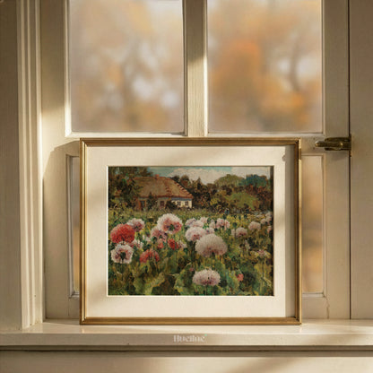Vintage Poppy Field Painting, Rustic Cottage Landscape, Floral Meadow Wall Art - L1209