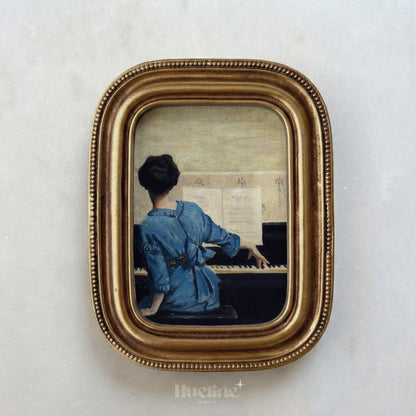 Woman at the Piano Print, Vintage Musician Wall Art, Lady in Blue Dress Painting - L1174