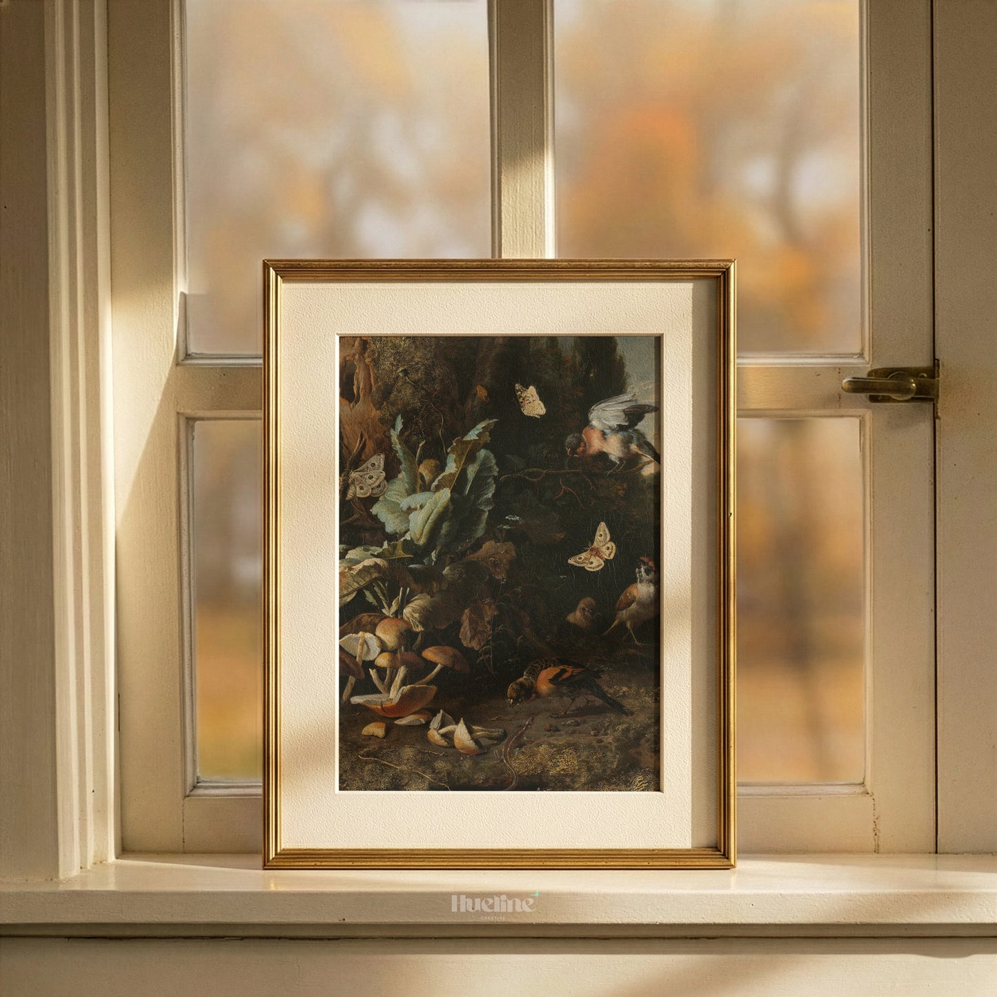 Moody Bird Wall Art, Vintage Mushroom Painting, Dark Academia Gothic Nature Print - L1217