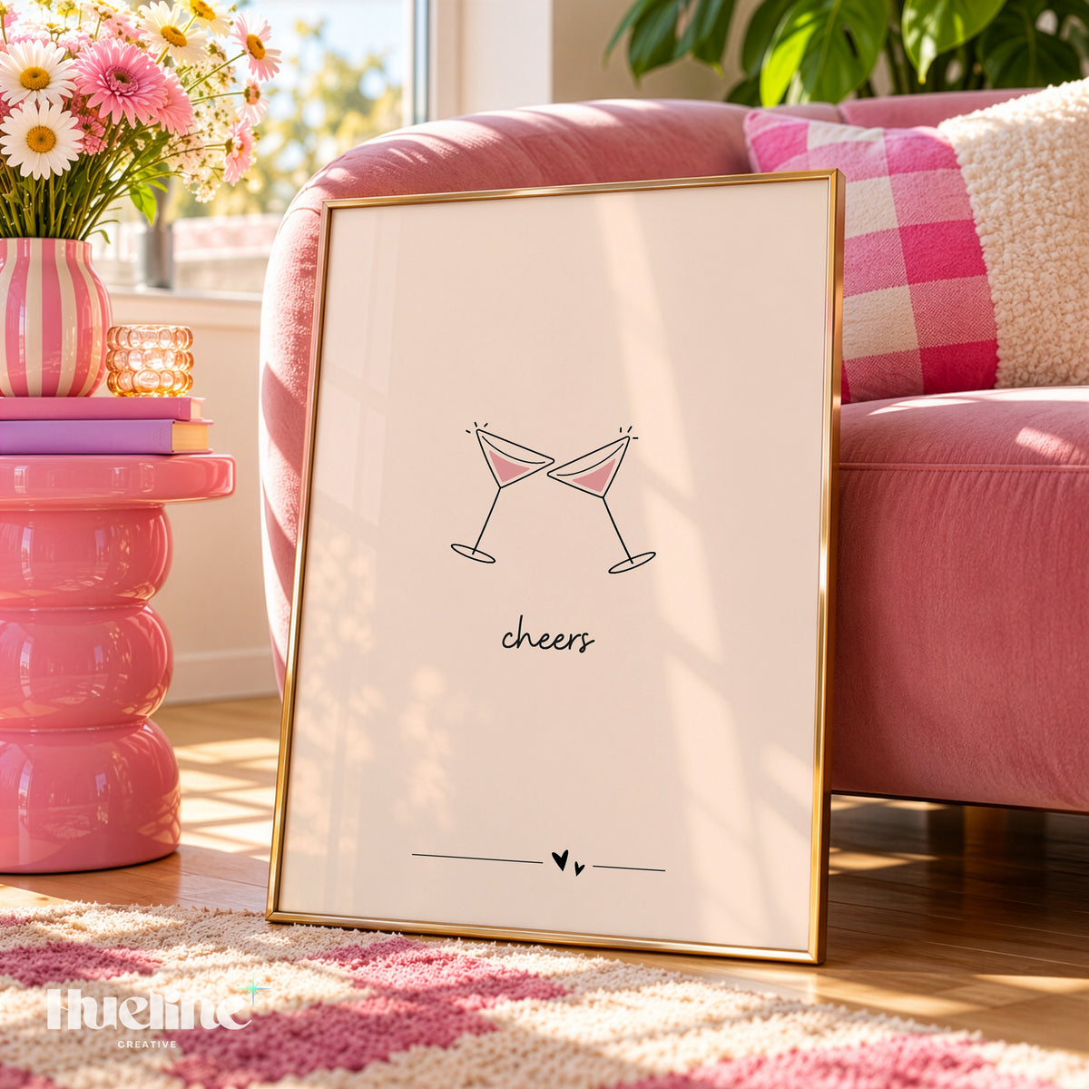 Minimalist Cheers Cocktail Print, Martini Glass Wall Art, Bar Cart Decor, Girly Poster - L1276