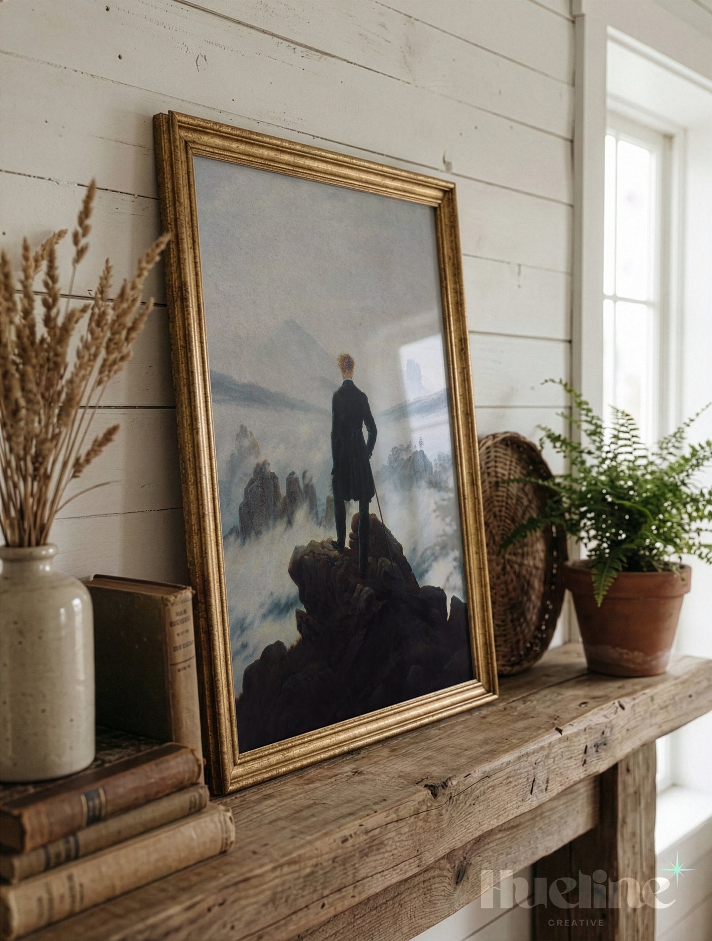 Wanderer above Sea of Fog Art Print, Romantic Painting, Moody Antique Decor - L1219