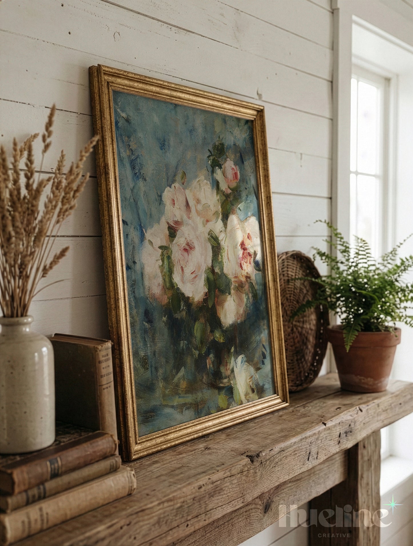 Moody Rose Wall Art, Vintage Floral Still Life, Dark Academia Flower Painting - L1173