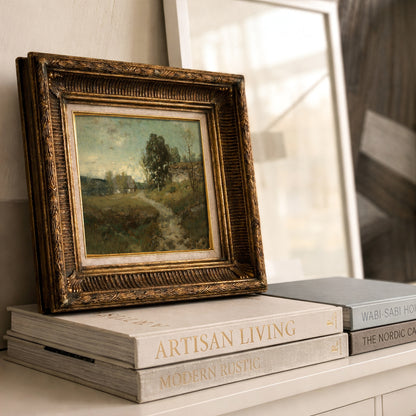 Vintage Country Cottage Print, Rustic Farmhouse Wall Art, Countryside Path Painting - L1171