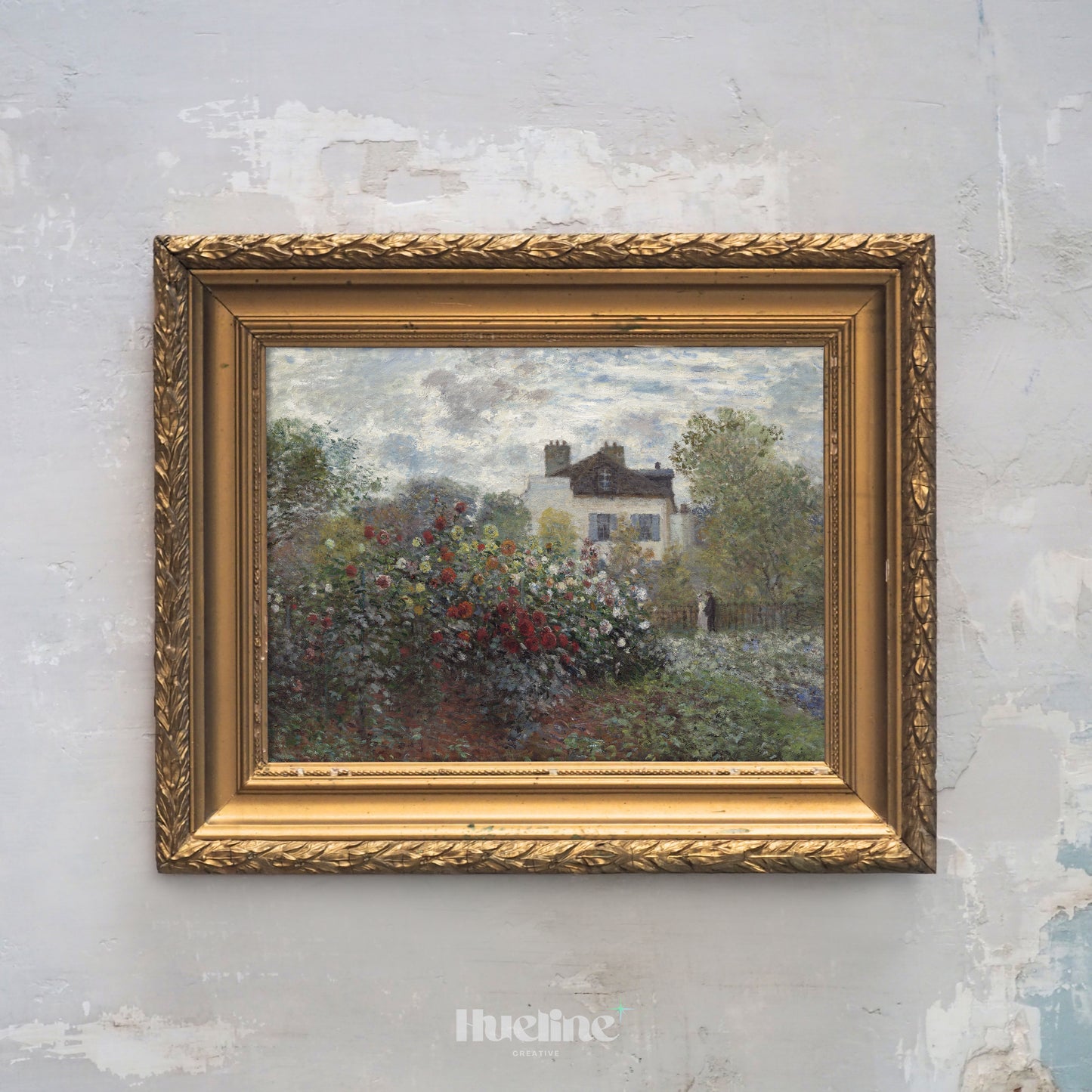 Vintage Impressionist Garden Print, Antique French Cottage Floral Landscape - L1162