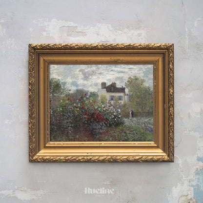 Vintage Impressionist Garden Print, Antique French Cottage Floral Landscape - L1162