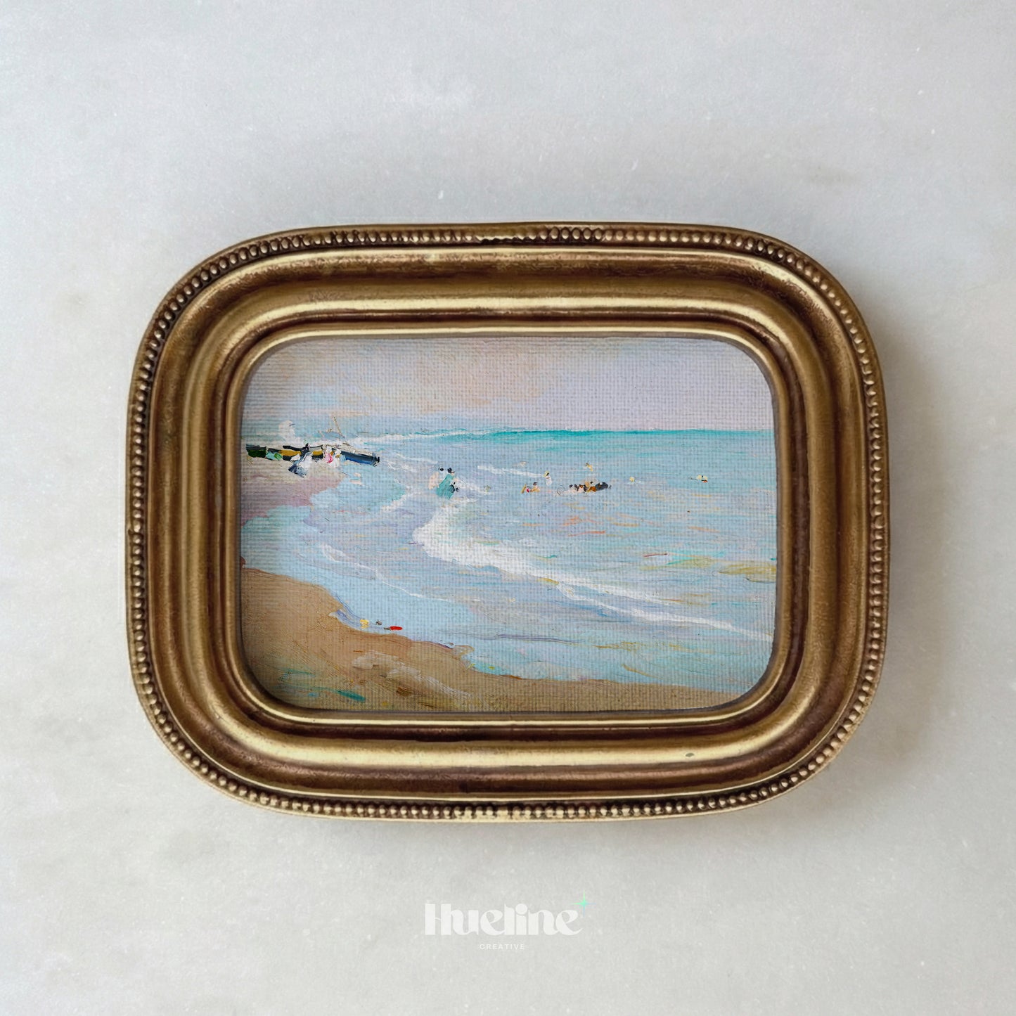 Coastal Beach Painting Print – Vintage Seaside Wall Art, Calm Ocean Waves - L1129