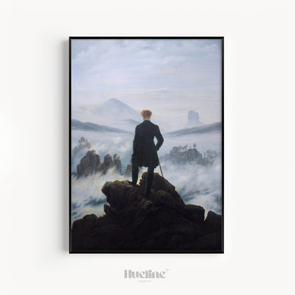 Wanderer above Sea of Fog Art Print, Romantic Painting, Moody Antique Decor - L1219