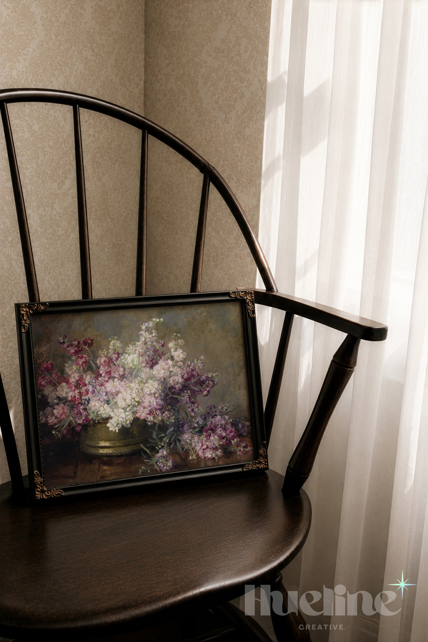 Vintage Floral Still Life, Moody Pink Purple Flower Painting, Antique Farmhouse Wall Art - L1223