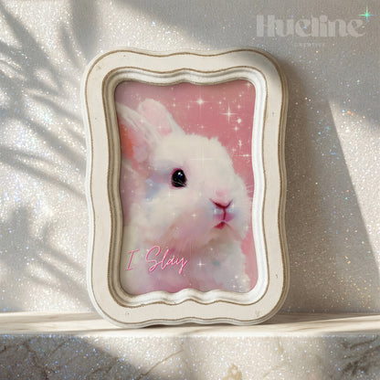 Pink Bunny Wall Art Print, Coquette Rabbit Poster, I Slay Girly Bedroom Decor - L1275