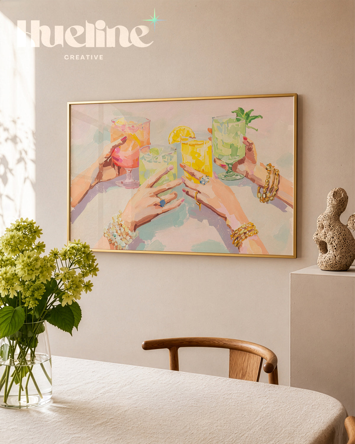 Modern Cocktail Toast Oil Painting, Trendy Drinks Bar Cart Wall Decor Poster - L1261