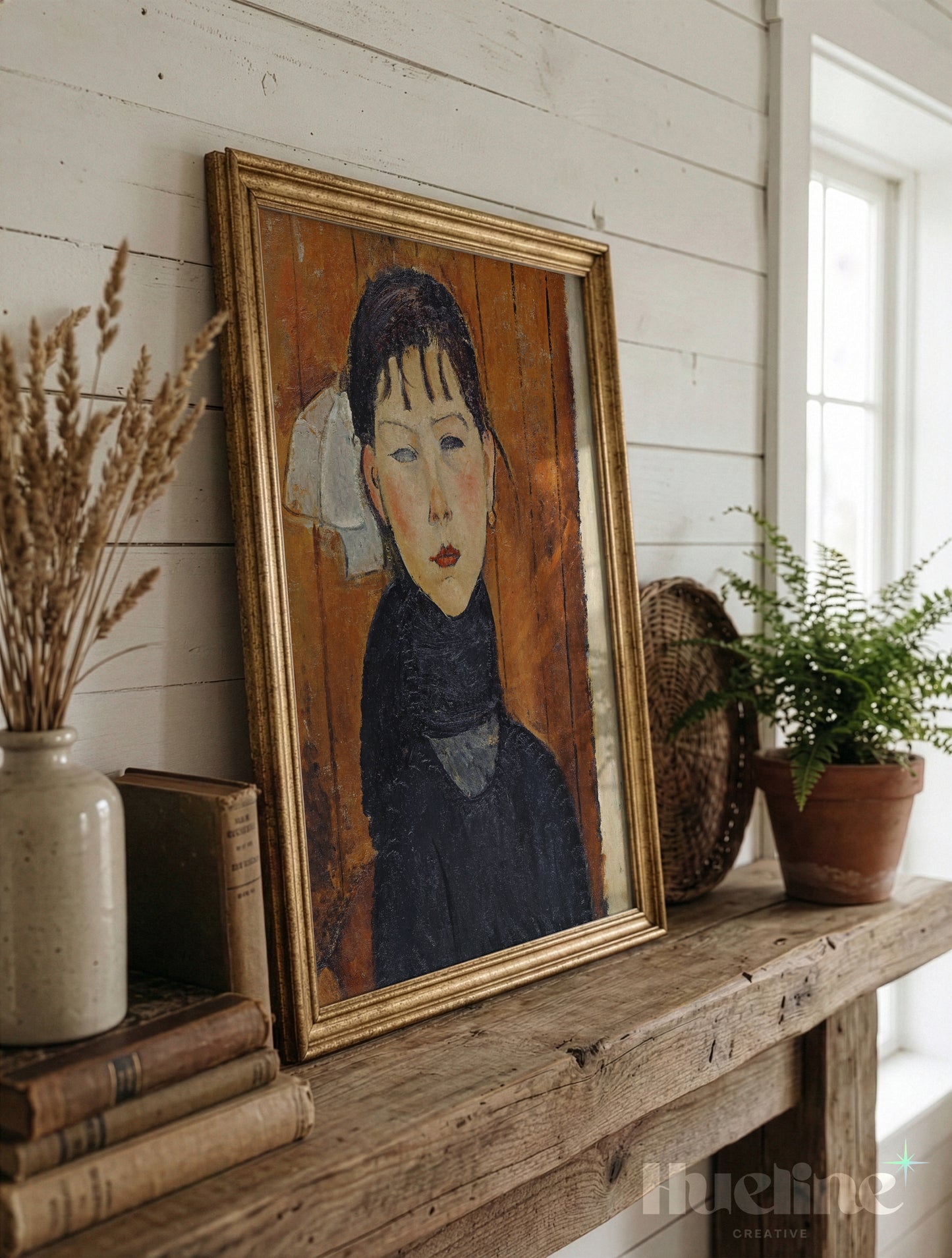 Vintage Expressionist Woman Portrait Oil Painting, Earthy Tone Moody Female Wall Art Print - L1193