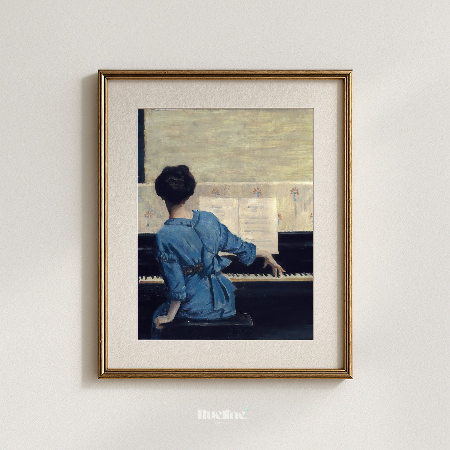 Woman at the Piano Print, Vintage Musician Wall Art, Lady in Blue Dress Painting - L1174