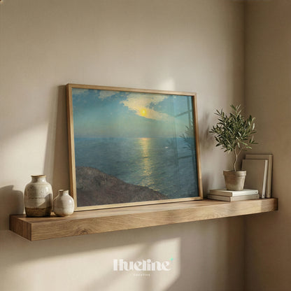 Vintage Moonlight Ocean Seascape Wall Art, Classical Night Sea Painting - L1181