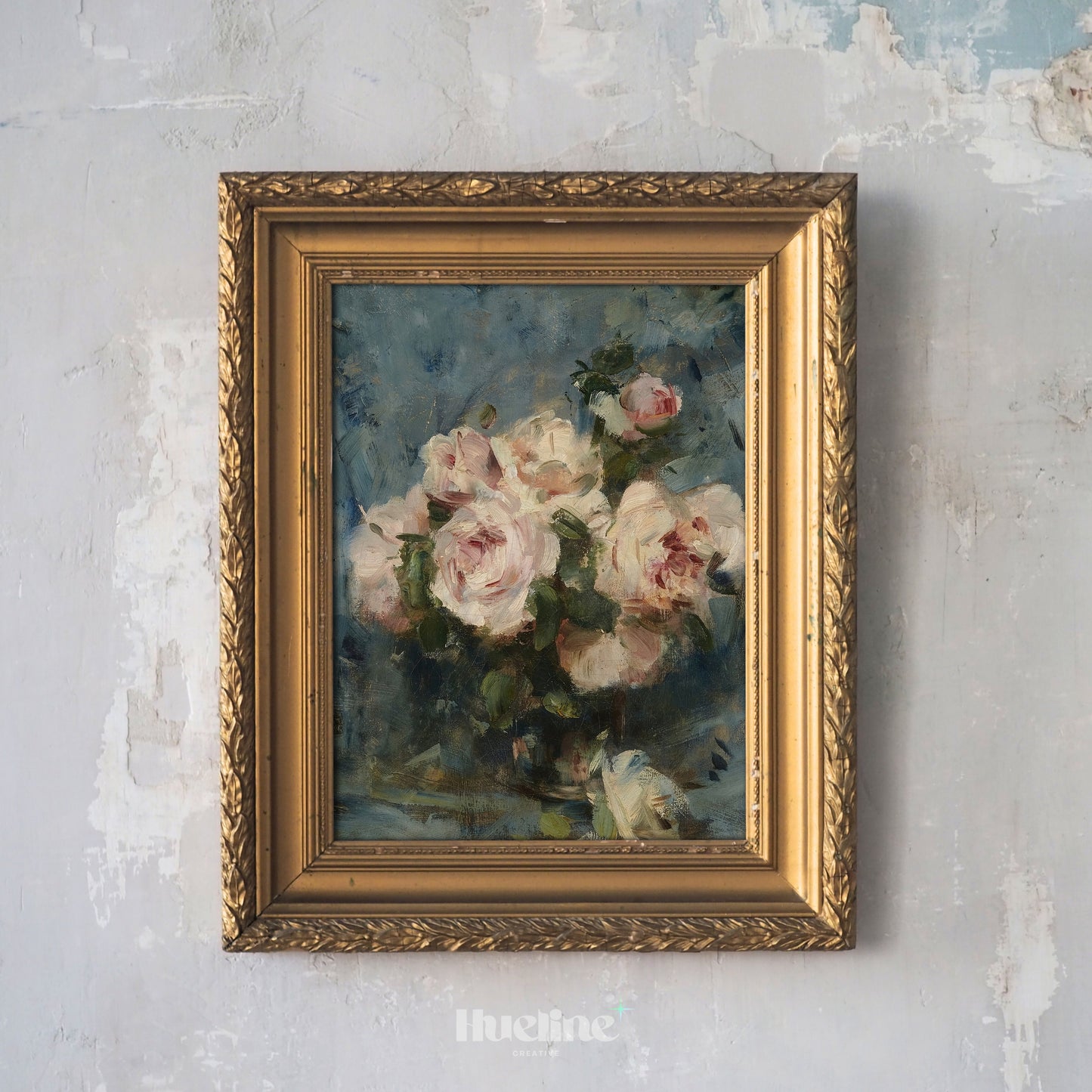 Moody Rose Wall Art, Vintage Floral Still Life, Dark Academia Flower Painting - L1173