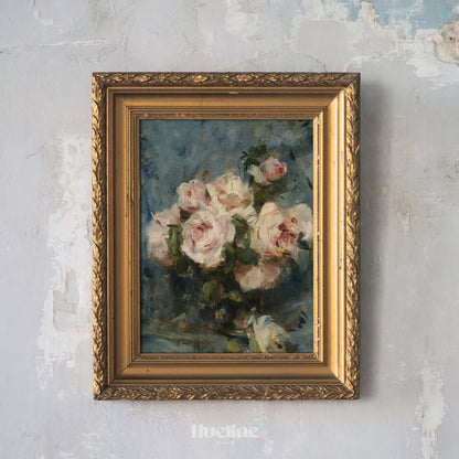 Moody Rose Wall Art, Vintage Floral Still Life, Dark Academia Flower Painting - L1173