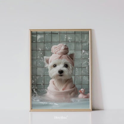 Custom Pet in Bubble Bath Portrait, Pet in Bathtub, Dog in Toilet, Personalized Pet gift, Kids Bathroom Art