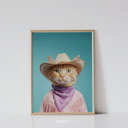 Custom Pink Cowboy Pet Portrait from Photo Perfect Western Girl Birthday Pet Gift Home Decor Cowboy Pet Western Dog Wall Art